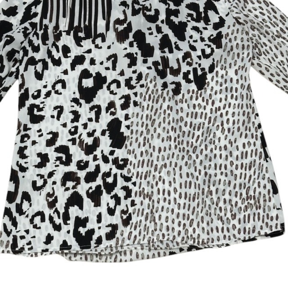 Cabi‎ XS Animal Print Blouse Top Tie Neck Long Sleeve Abstract White Black - Picture 13 of 15